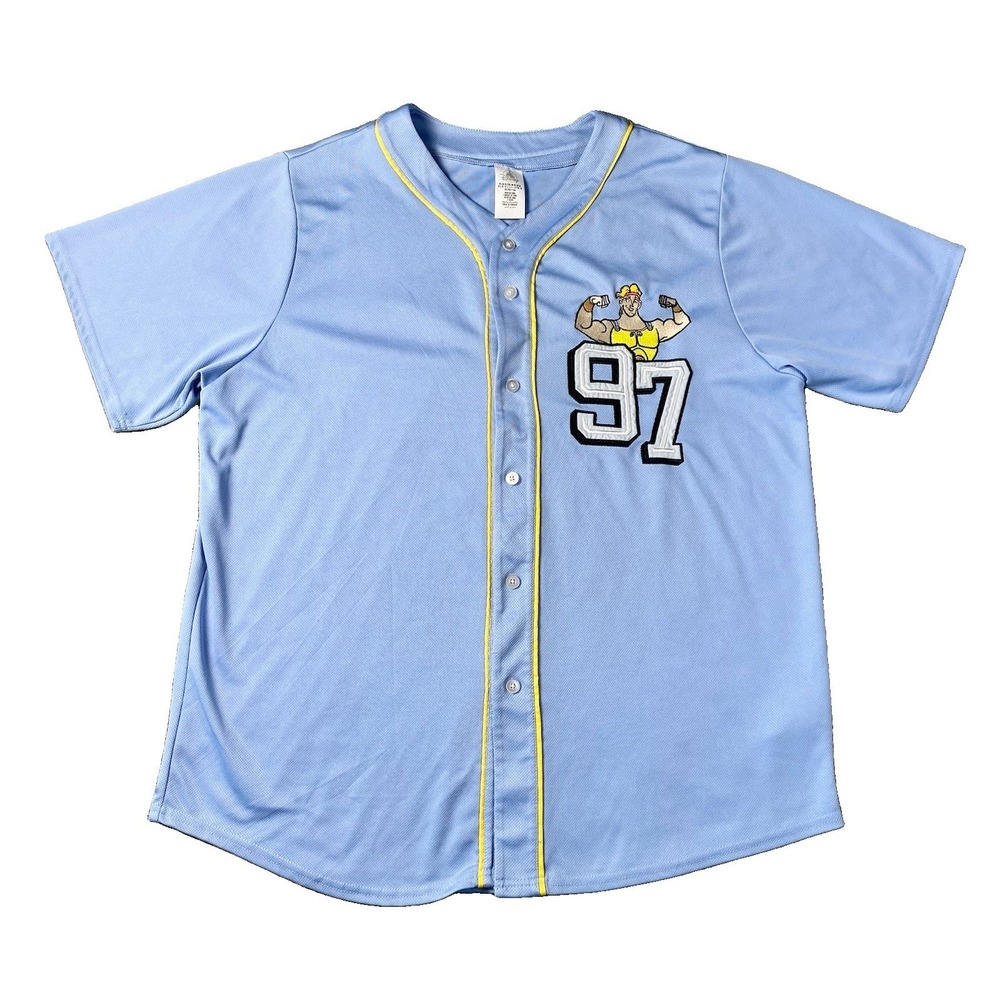 Disney Hercules Baseball Jersey Size XL Powder Blue Embroidered Graphic